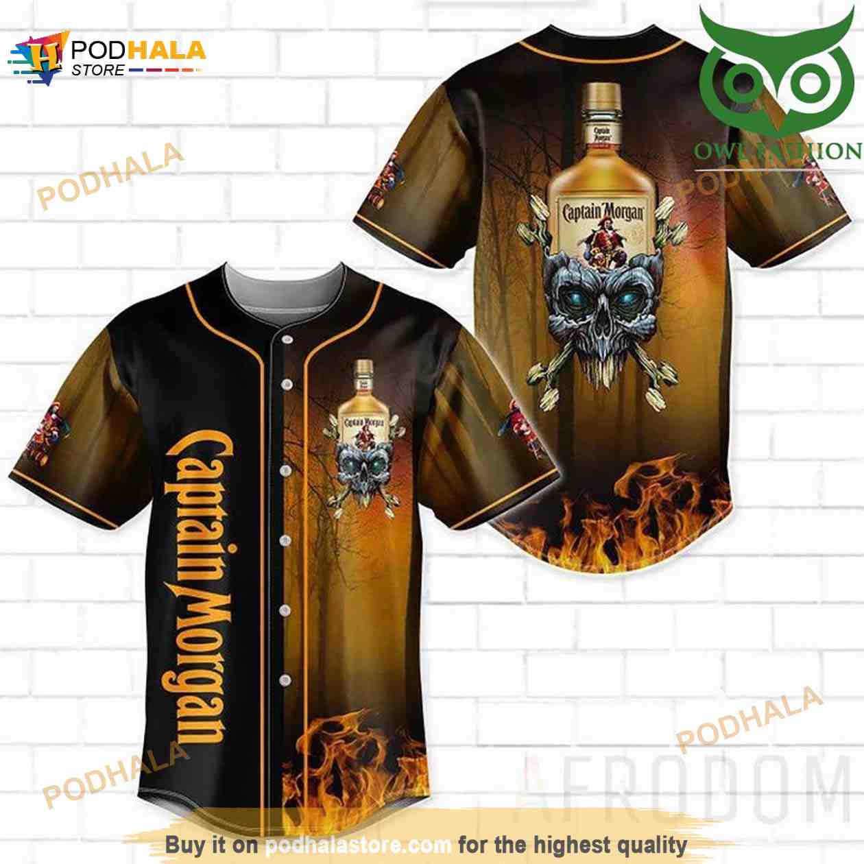 Skull Fire Captain Morgan 3D Baseball Jersey Skull Fire Captain Morgan 3D Baseball Jersey