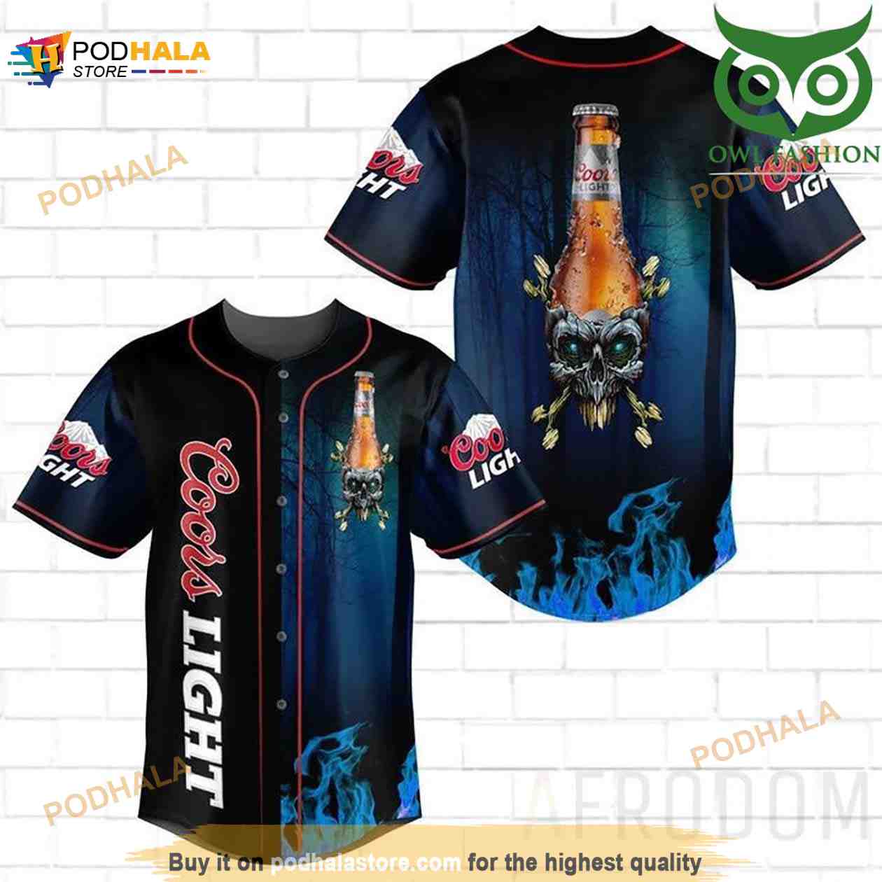 Skull Fire Coors Light 3D Baseball Jersey Skull Fire Coors Light 3D Baseball Jersey