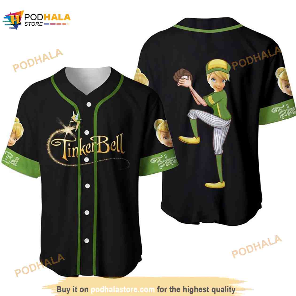 Tinker Bell The Pitcher Disney Cartoon Unisex 3D Baseball Jersey Tinker Bell The Pitcher Disney Cartoon Unisex 3D Baseball Jersey