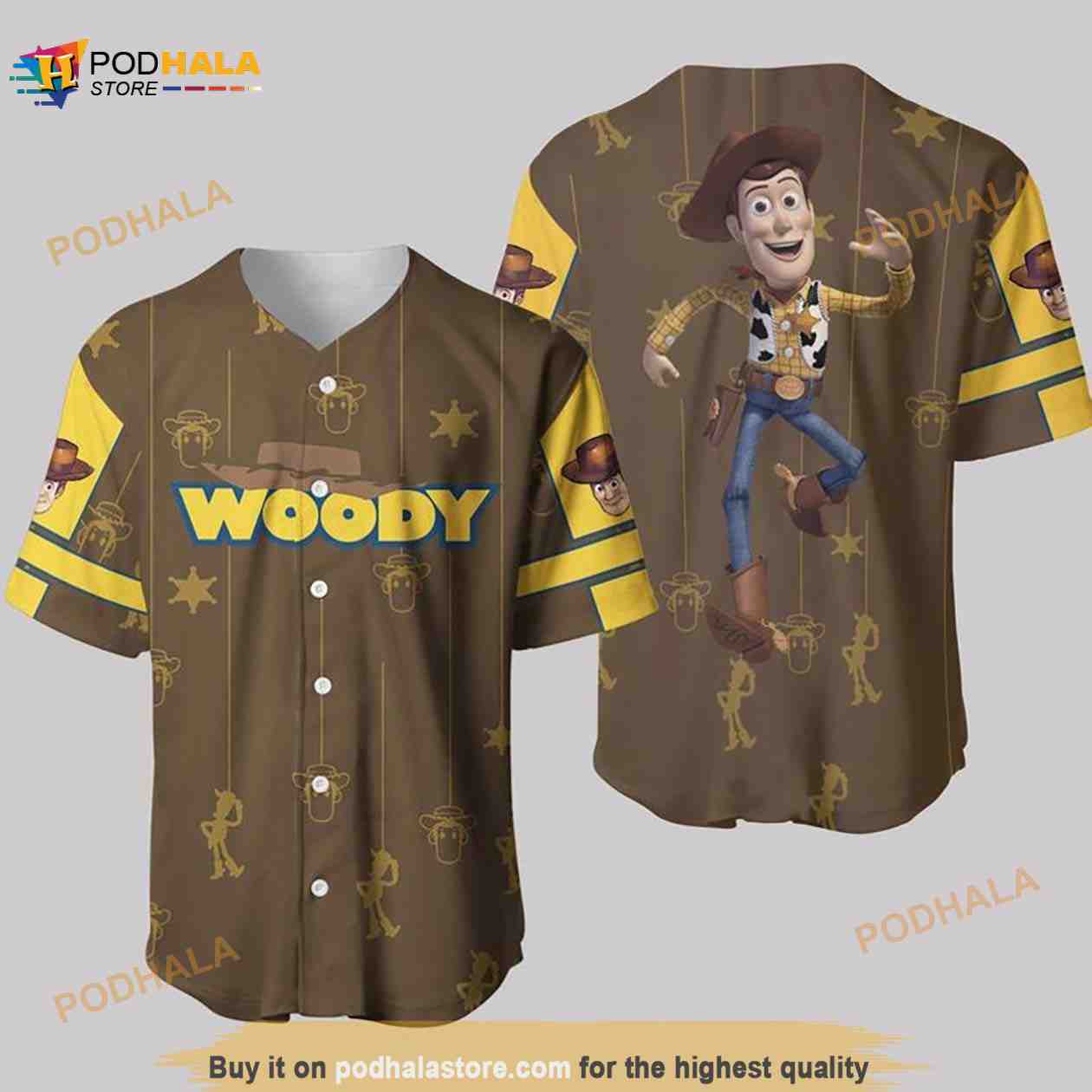 Toy Story Woody Brown Pattern Disney Cartoon Unisex 3D Baseball Jersey Toy Story Woody Brown Pattern Disney Cartoon Unisex 3D Baseball Jersey