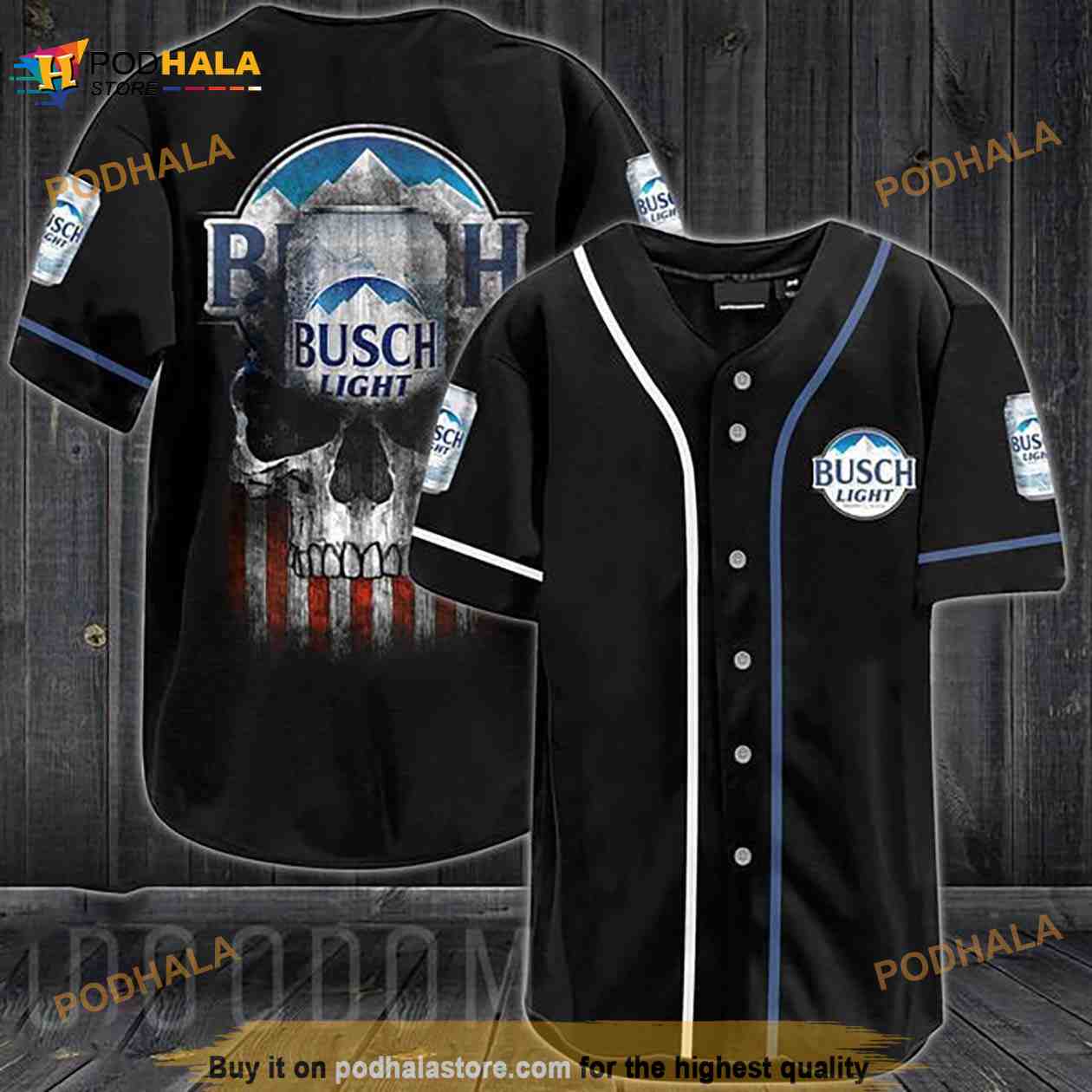 Us Flag Black Skull Busch Light 3D Baseball Jersey Us Flag Black Skull Busch Light 3D Baseball Jersey
