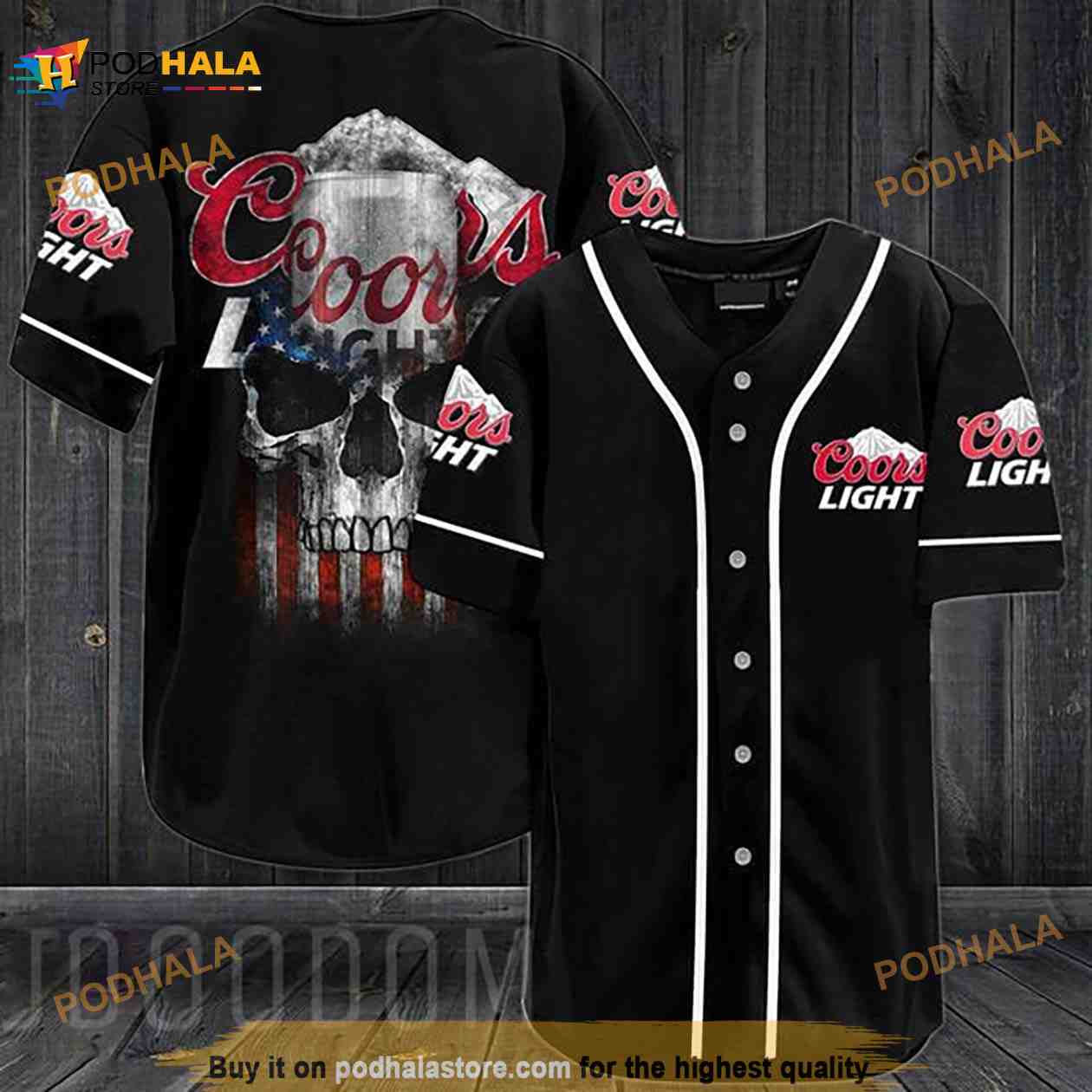 Us Flag Black Skull Coors Light 3D Baseball Jersey Us Flag Black Skull Coors Light 3D Baseball Jersey