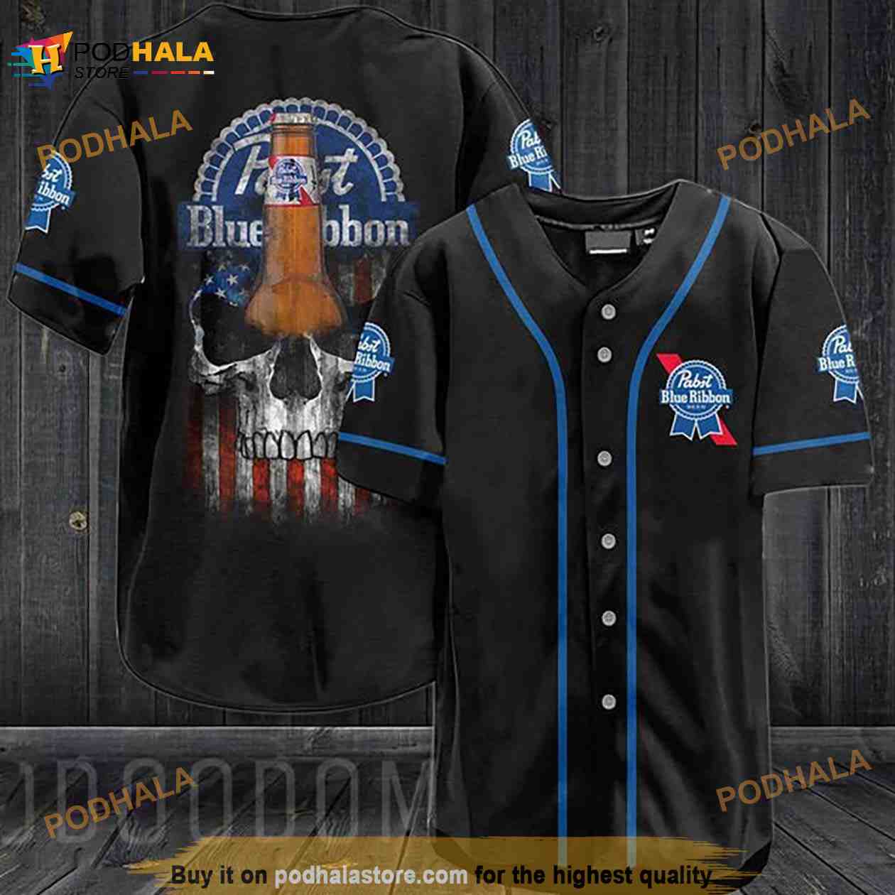 Us Flag Black Skull Pabst Blue Ribbon 3D Baseball Jersey Us Flag Black Skull Pabst Blue Ribbon 3D Baseball Jersey