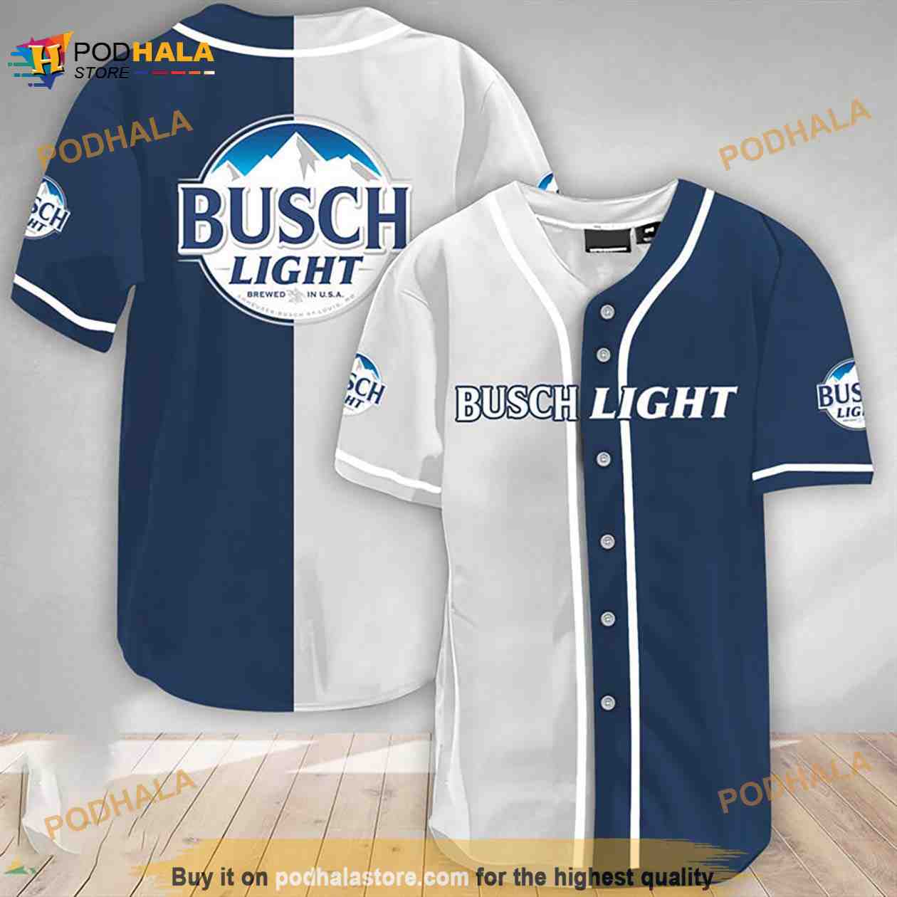White And Navi Split Busch Light 3D Baseball Jersey White And Navi Split Busch Light 3D Baseball Jersey