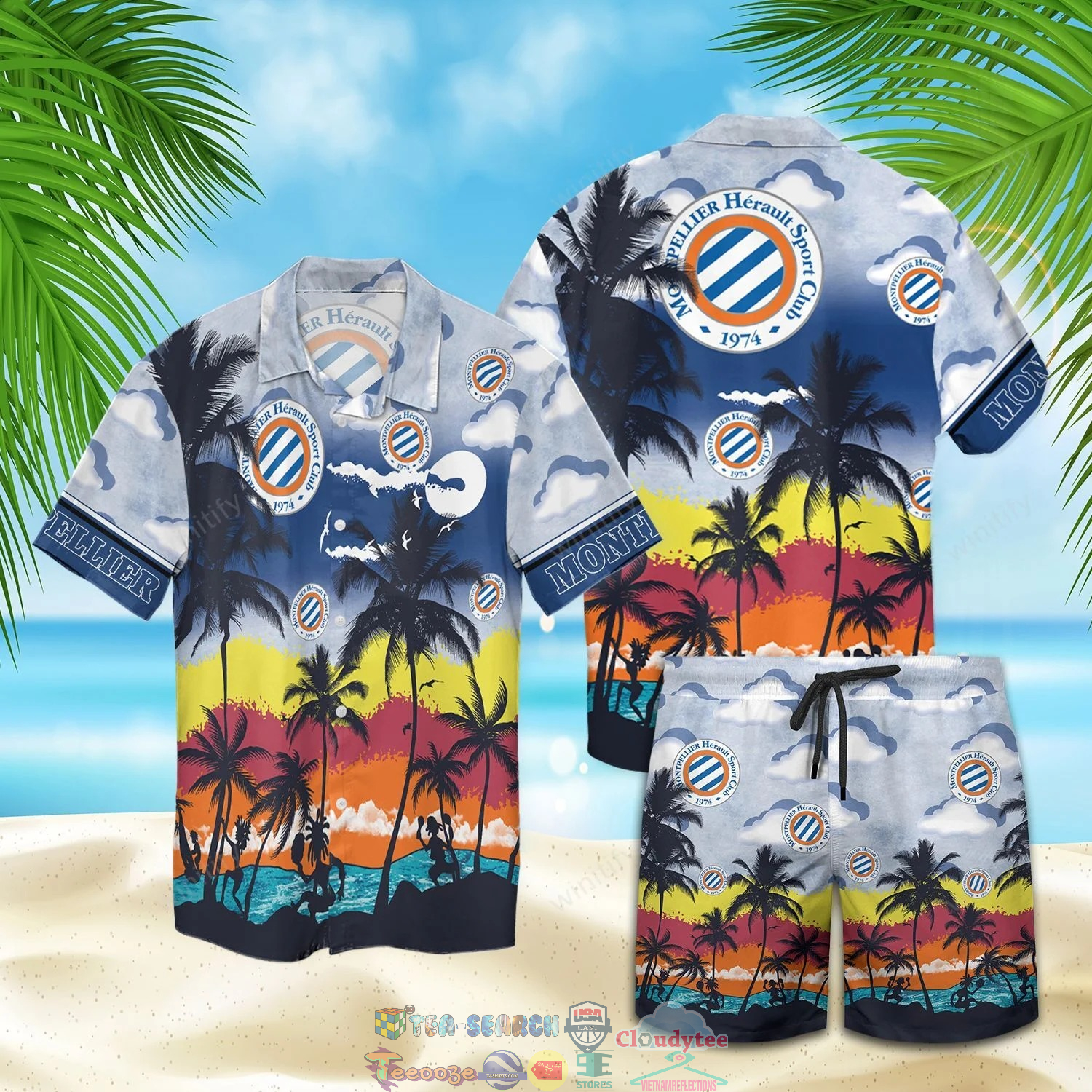 Montpellier Fc Palm Tree Hawaiian Shirt Beach Shorts Montpellier Fc Palm Tree Hawaiian Shirt Beach Shorts