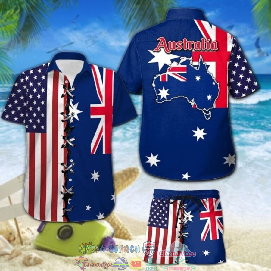 Australia American Flag Hawaiian Shirt And Shorts Australia American Flag Hawaiian Shirt And Shorts