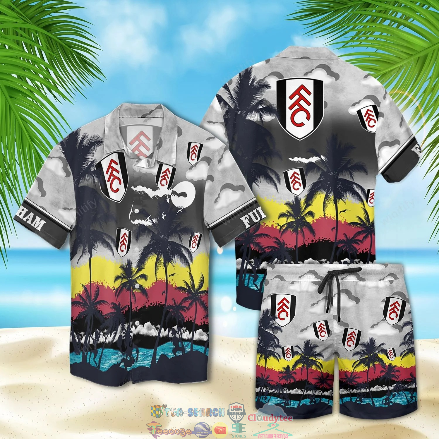 Fulham Fc Palm Tree Hawaiian Shirt Beach Shorts Fulham Fc Palm Tree Hawaiian Shirt Beach Shorts