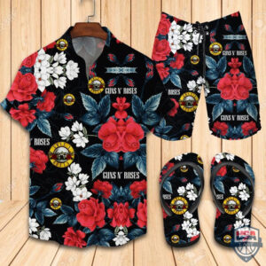 Guns N Roses Hawaiian Shirt Beach Short And Flip Flops