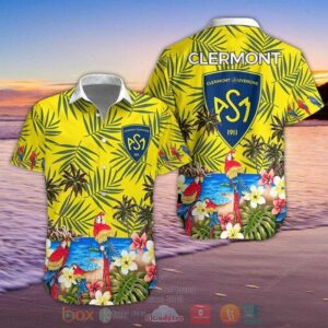 Asm Clermont Auvergne Tropical Plant Yellow Hawaiian Shirt