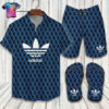 Adidas Blue Symbol Full Print Hawaiian Shirt Beach Shorts And Flip Flops