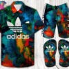 Adidas Color Retro Full Print Hawaiian Shirt Beach Shorts And Flip Flops