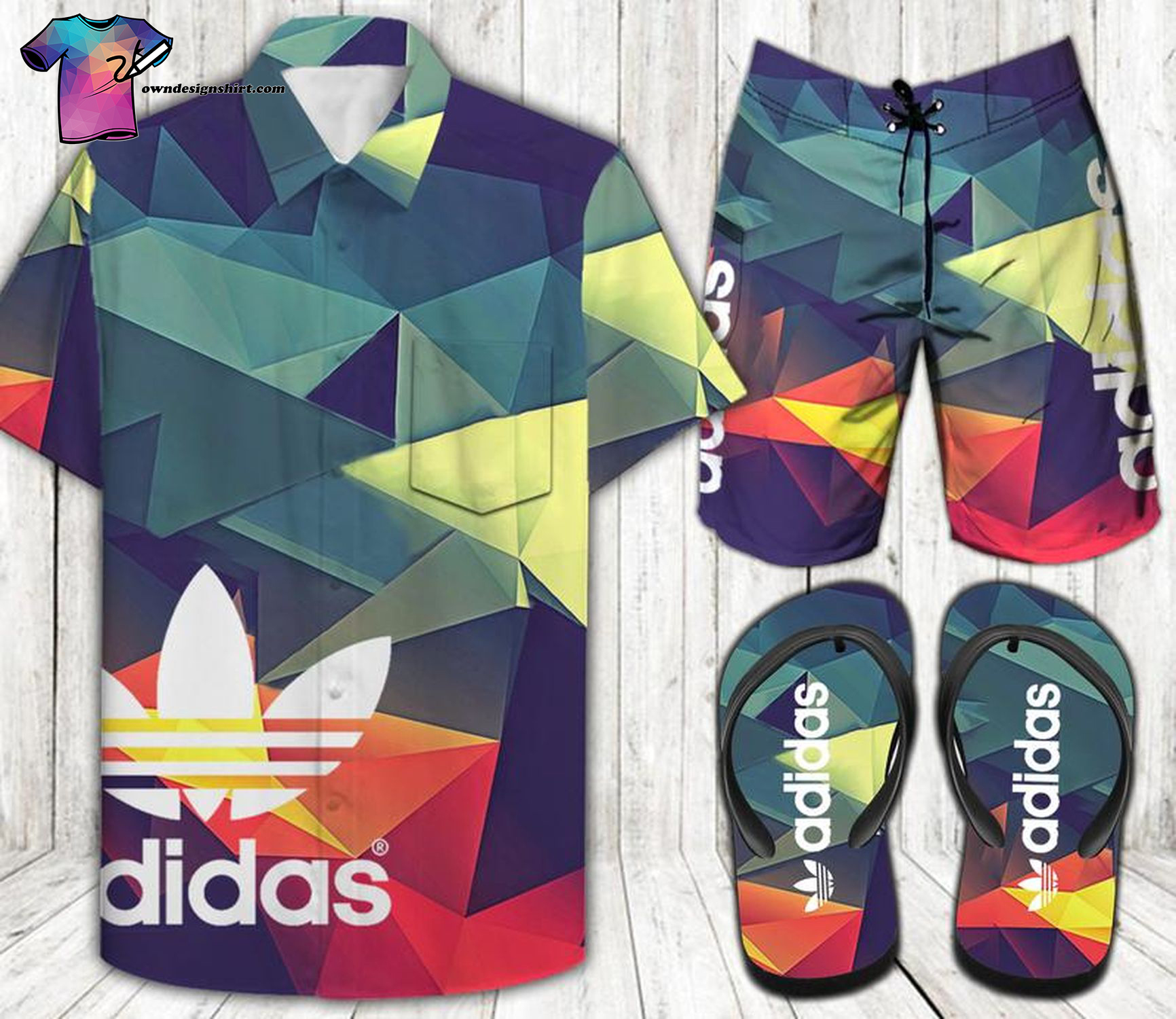 Adidas Pop Art Full Print Hawaiian Shirt Beach Shorts And Flip Flops Adidas Pop Art Full Print Hawaiian Shirt Beach Shorts And Flip Flops