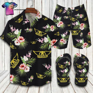 Aerosmith Rock Band Full Print Hawaiian Shirt Beach Shorts And Flip Flops