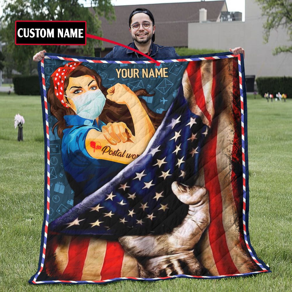 American Flag Quilts - Postal Worker Woman Strong USA Flag Blanket - Best Gifts For Postal Workers American Flag Quilts - Postal Worker Woman Strong USA Flag Blanket - Best Gifts For Postal Workers
