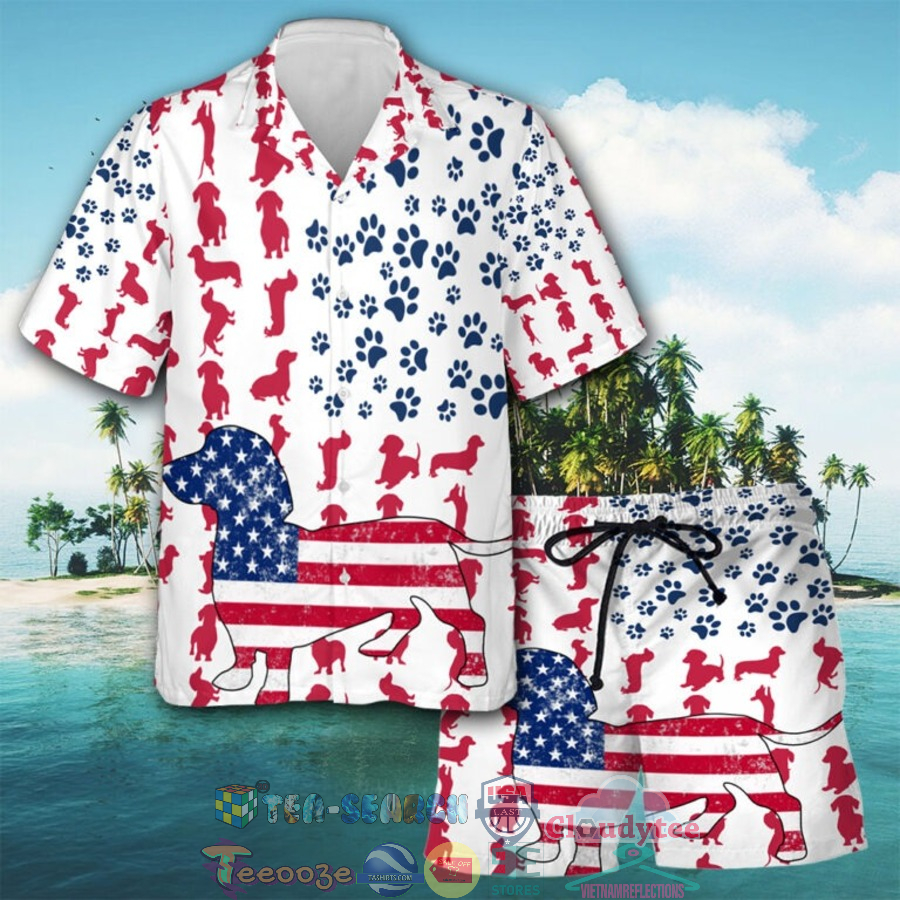 Dachshund American Flag Independence Day Hawaiian Shirt And Shorts Dachshund American Flag Independence Day Hawaiian Shirt And Shorts