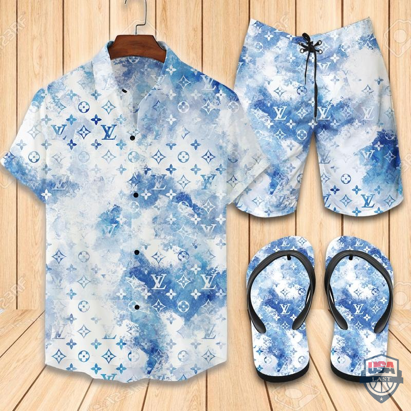 Lv Tie Dye Hawaiian Shirt Beach Short And Flip Flops Lv Tie Dye Hawaiian Shirt Beach Short And Flip Flops