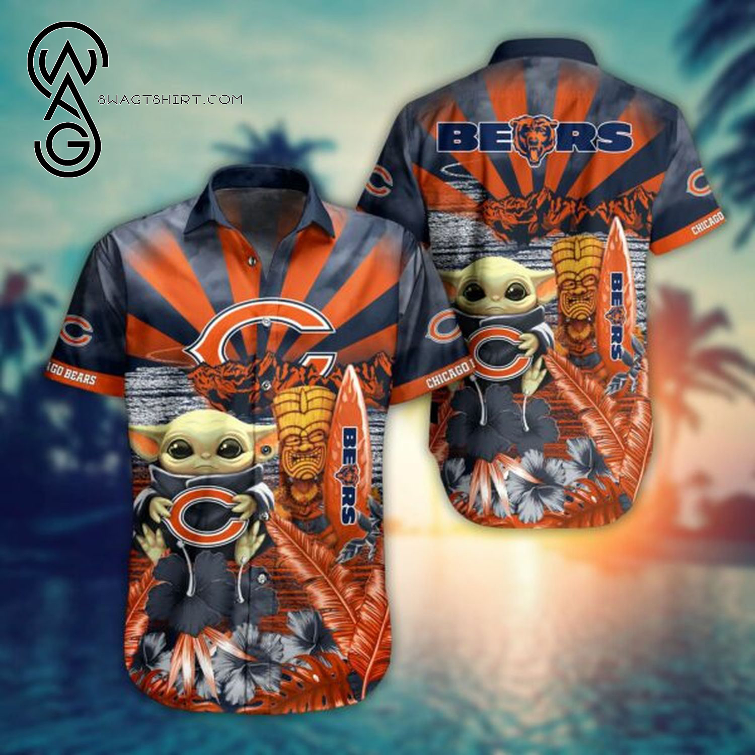 Baby Yoda And Chicago Bears Combo Hawaiian Shirt And Shorts Baby Yoda And Chicago Bears Combo Hawaiian Shirt And Shorts