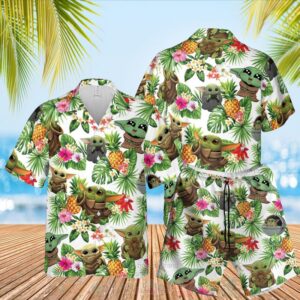 Baby Yoda Star Wars White Hawaiian Shirt