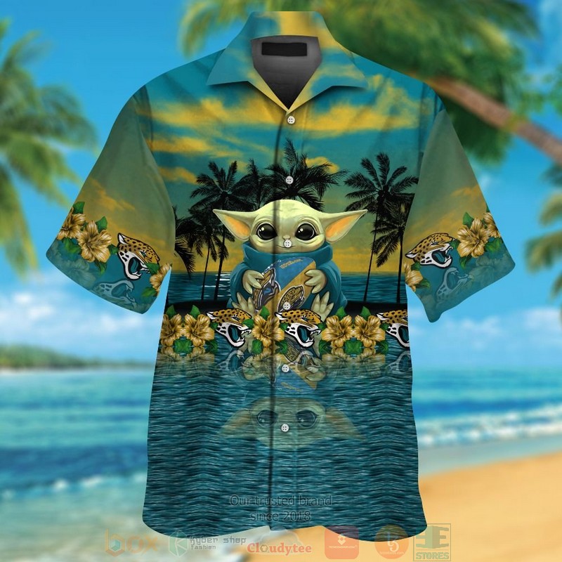 Baby Yoda Hug Jacksonville Jaguars Hawaiian Shirt And Shorts Baby Yoda Hug Jacksonville Jaguars Hawaiian Shirt And Shorts