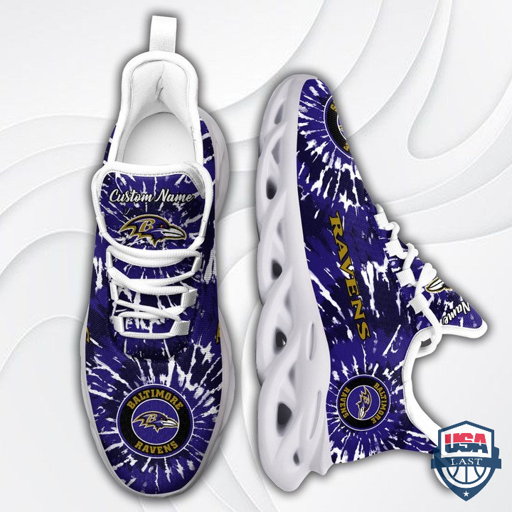 Baltimore Ravens Custom Name Tie Dye Max Soul Sneaker Shoes 53 Baltimore Ravens Custom Name Tie Dye Max Soul Sneaker Shoes 53
