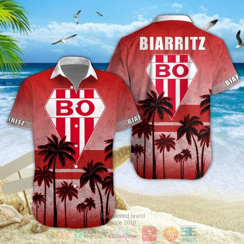 Biarritz Olympique Palm Tree Red Hawaiian Shirt Biarritz Olympique Palm Tree Red Hawaiian Shirt