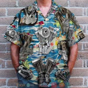 Biker Seamless Motorcycle Engine Pattern Hawaiian Shirt