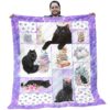 Black Cat Quilt - Black Cats With Colorful Flowers And Books Purple Quilt - Gifts For Black Cat Lovers