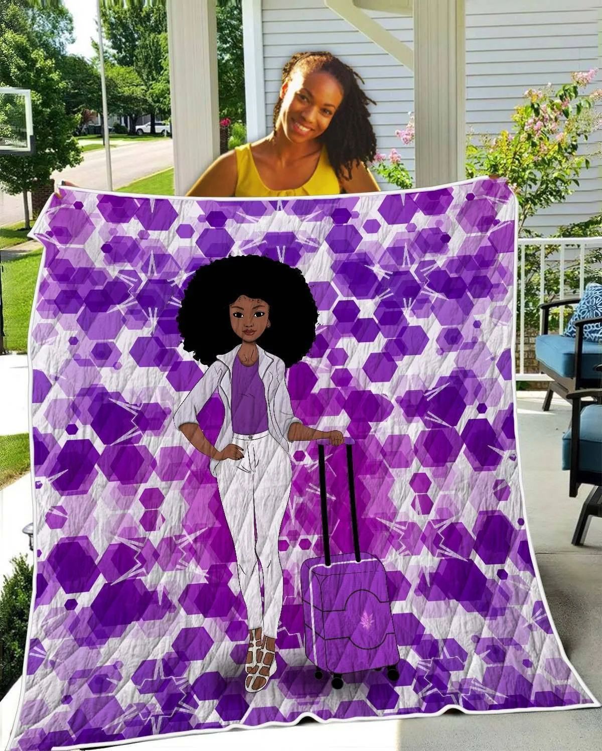 Black Women Art Quilt - Catch Flights Not Feeling Melanin Poppin Women Quilt Single Black Women Art Quilt - Catch Flights Not Feeling Melanin Poppin Women Quilt Single