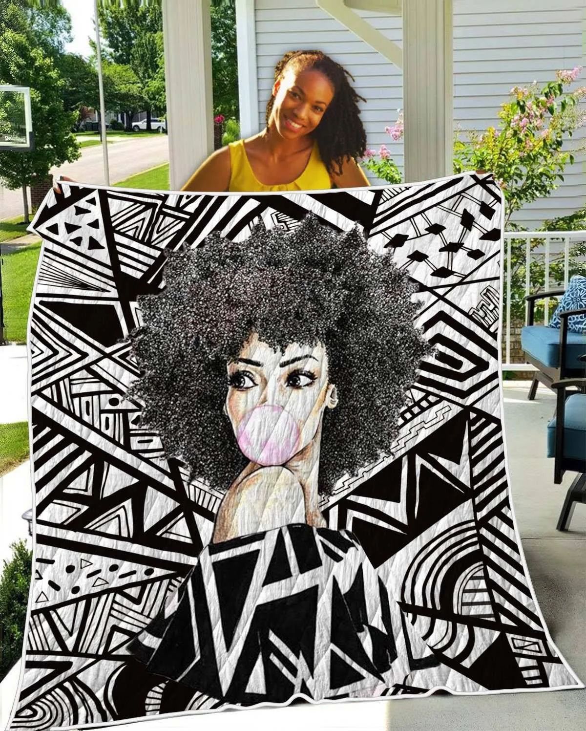 Black Women Art Quilt - Melanin Poppin Bubble Women Quilt Quilt Single Black Women Art Quilt - Melanin Poppin Bubble Women Quilt Quilt Single