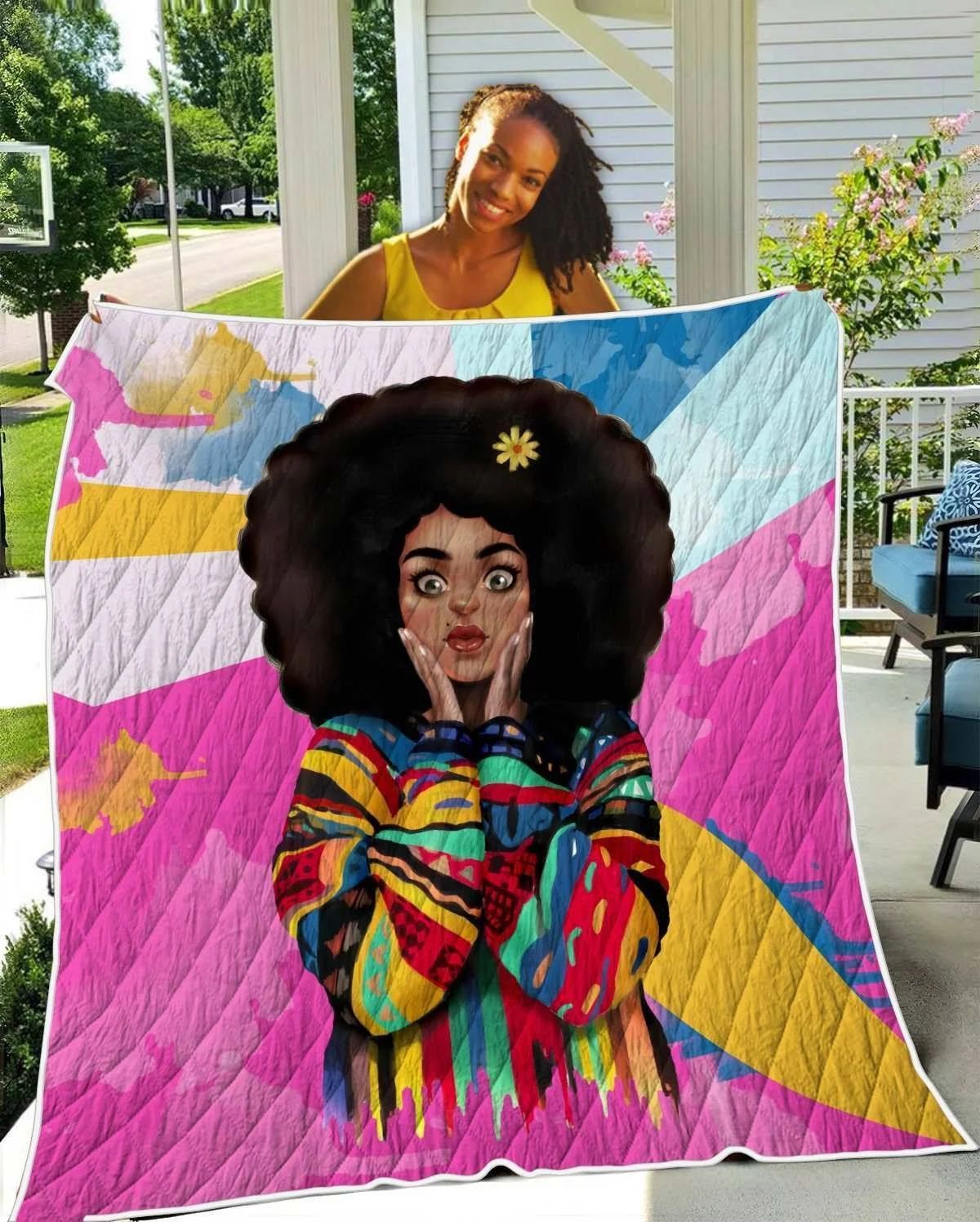 Black Women Art Quilt - Vintage Coloful Melanin Poppin Cute Girl Quilt Quilt Single Black Women Art Quilt - Vintage Coloful Melanin Poppin Cute Girl Quilt Quilt Single