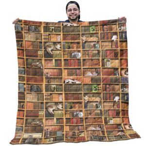Book Shelf Quilt - Library Funny Cats And Books With Wood Book Shelf Quilt - Gifts For Library Lovers