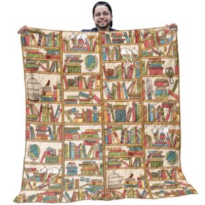 Book Shelf Quilt - White Cats With Colorful Books Pattern Print Quilt - Gifts For Book Lovers