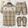 Burberry Cream Logo Hawaiian Shirt Beach Shorts And Flip Flops