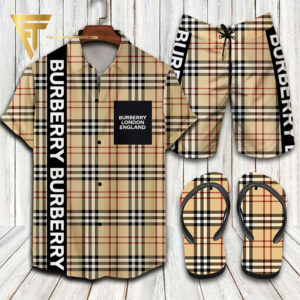 Burberry London England Hawaiian Shirt Beach Shorts And Flip Flops