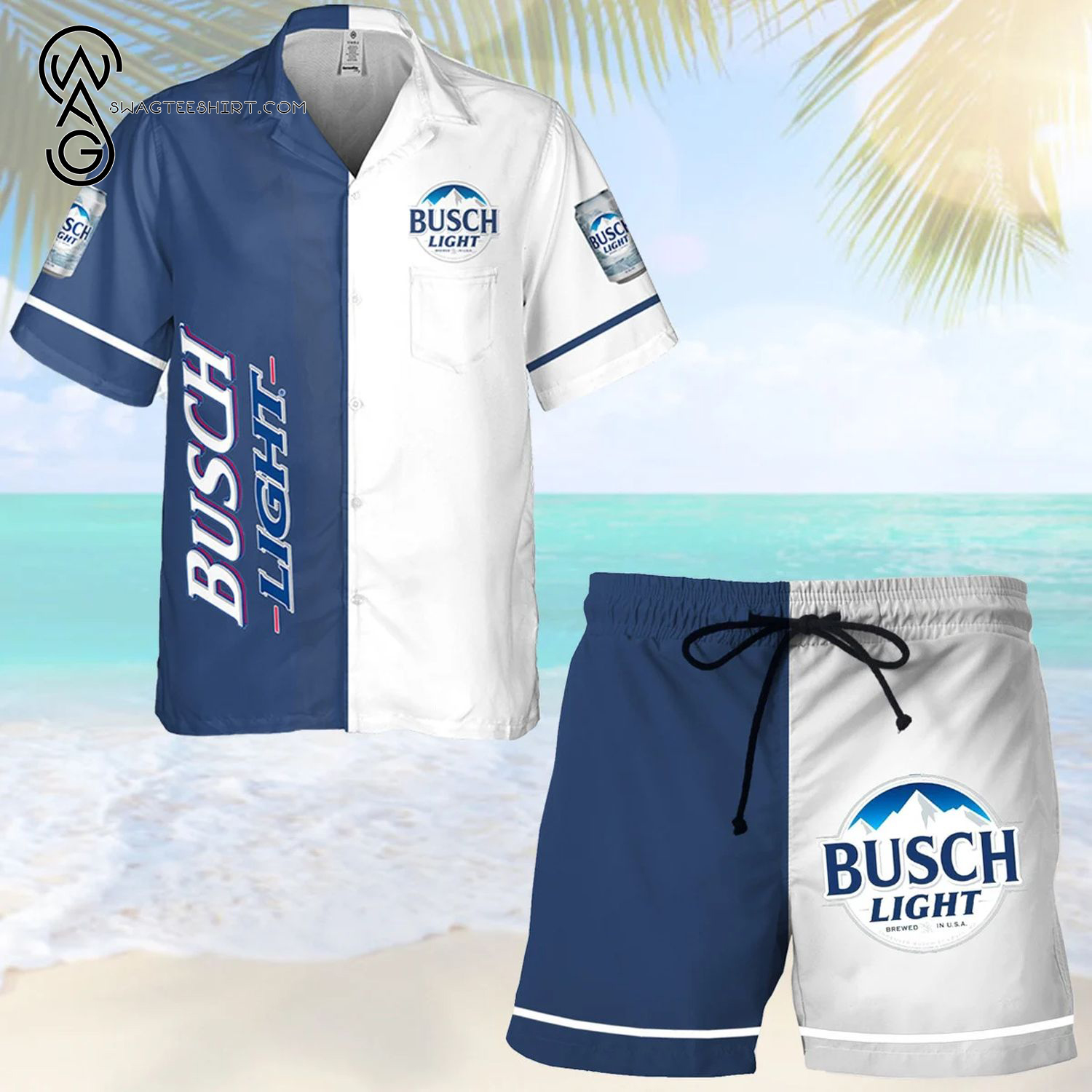Busch Light Beer All Over Print Hawaiian Shirt And Beach Shorts Busch Light Beer All Over Print Hawaiian Shirt And Beach Shorts