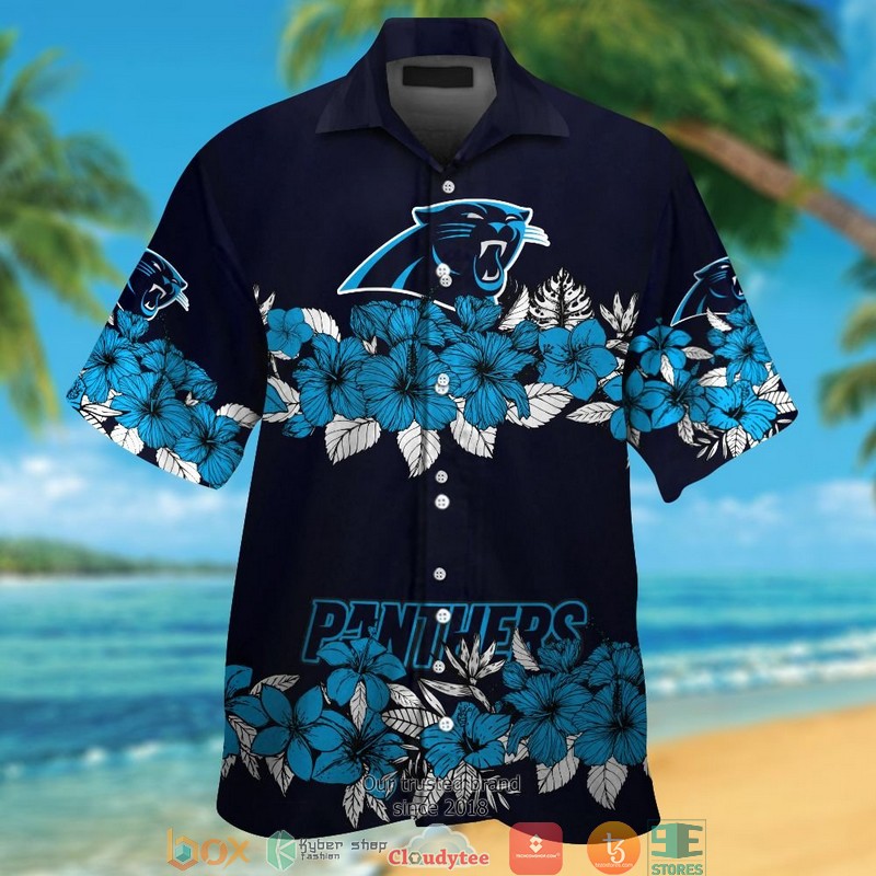 Carolina Panthers Hibicus Flower Line Hawaiian Shirt Carolina Panthers Hibicus Flower Line Hawaiian Shirt
