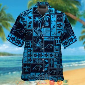 Carolina Panthers Hibiscus Leaf Ocean Square Pattern Hawaiian Shirt