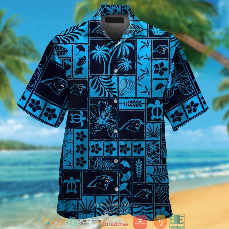 Carolina Panthers Hibiscus Leaf Ocean Square Pattern Hawaiian Shirt Carolina Panthers Hibiscus Leaf Ocean Square Pattern Hawaiian Shirt