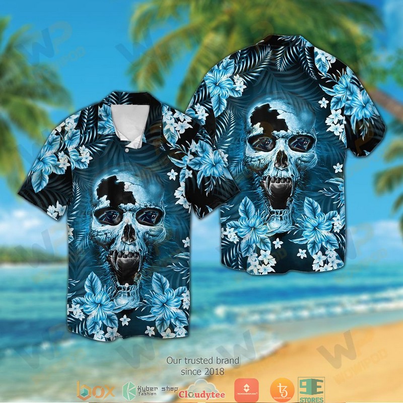 Carolina Panthers Skull 3D Illusion Hawaiian Shirt Carolina Panthers Skull 3D Illusion Hawaiian Shirt