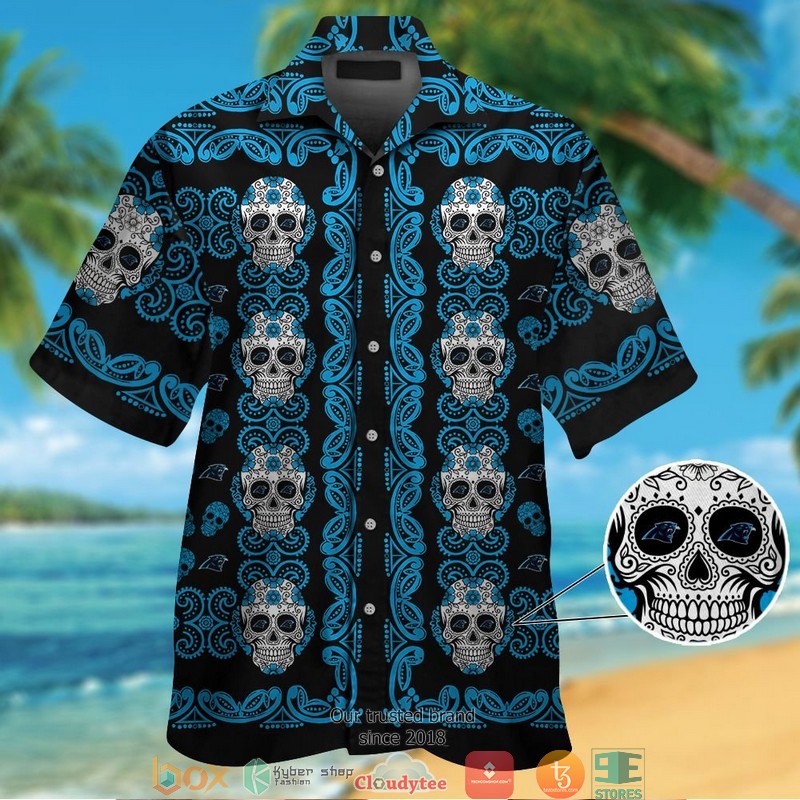 Carolina Panthers Small Sugar Skull Hawaiian Shirt Carolina Panthers Small Sugar Skull Hawaiian Shirt