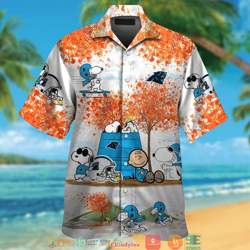 Carolina Panthers Snoopy And Charlie Brown Autumn Hawaiian Shirt Carolina Panthers Snoopy And Charlie Brown Autumn Hawaiian Shirt