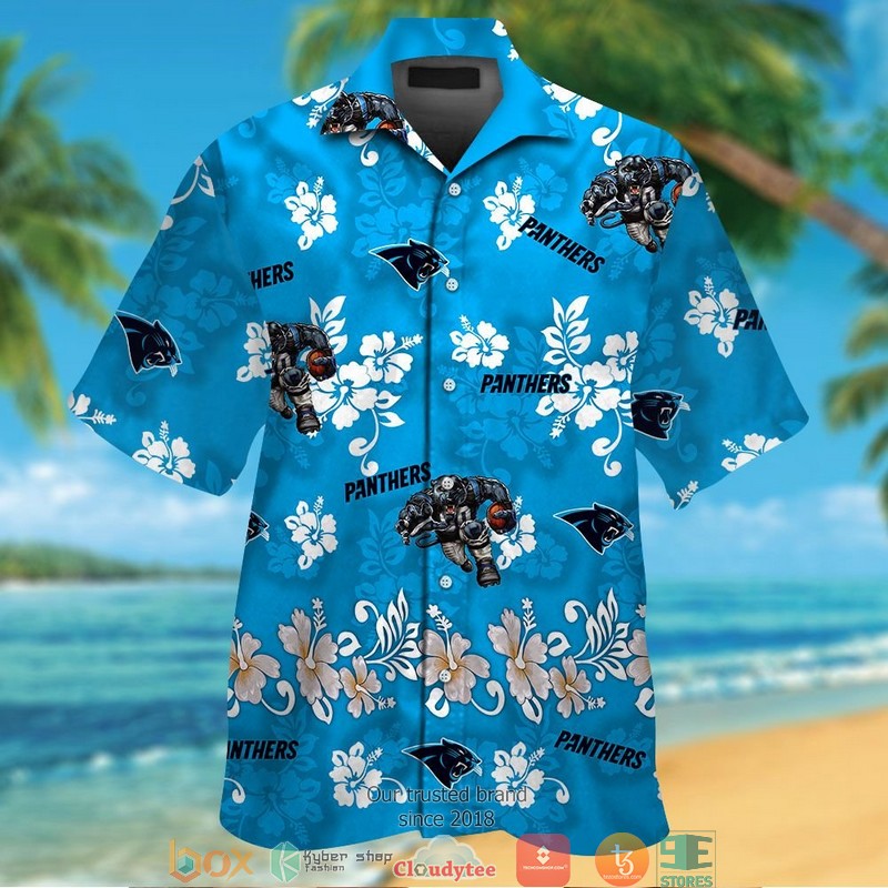 Carolina Panthers White Hibiscus Hawaiian Shirt Carolina Panthers White Hibiscus Hawaiian Shirt