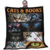 Cats Quilt - Colorful Cat Eyes Pattern Cats And Books Black Print Quilt - Gifts For Cat Lovers