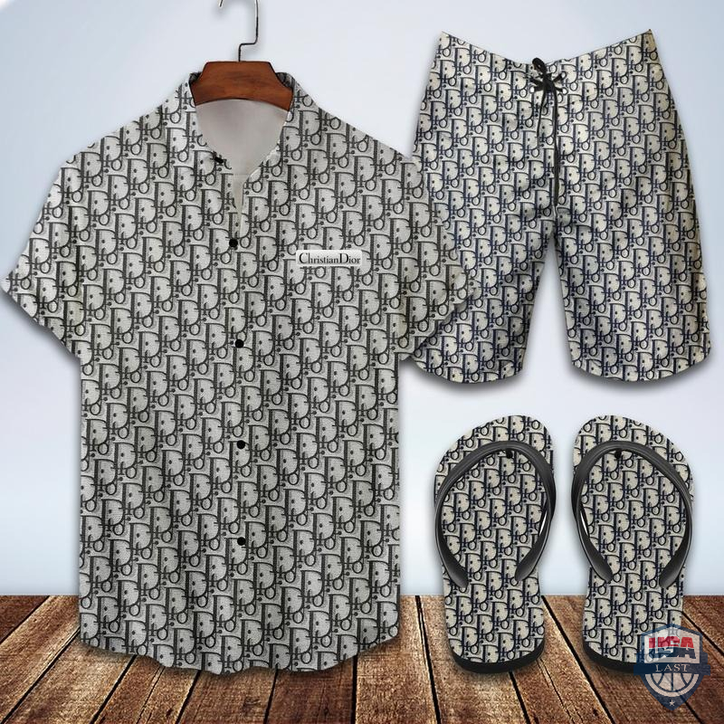 Dior Logo Hawaii Shirt Beach Short And Flip Flops Dior Logo Hawaii Shirt Beach Short And Flip Flops