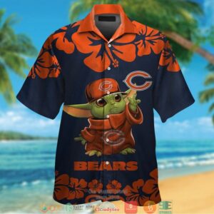 Chicago Bears Baby Yoda Orange Hibiscus Hawaiian Shirt