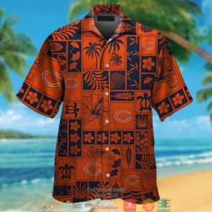 Chicago Bears Leaf Hibiscus Square Pattern Hawaiian Shirt