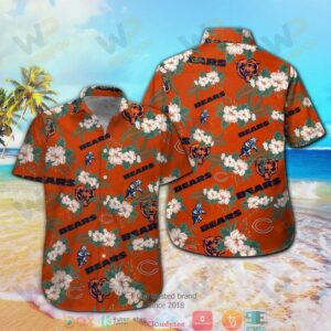 Chicago Bears Orange Hibiscus Hawaiian Shirt