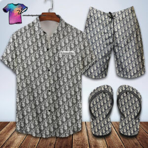 Christian Dior Symbol Full Print Hawaiian Shirt Beach Shorts And Flip Flops