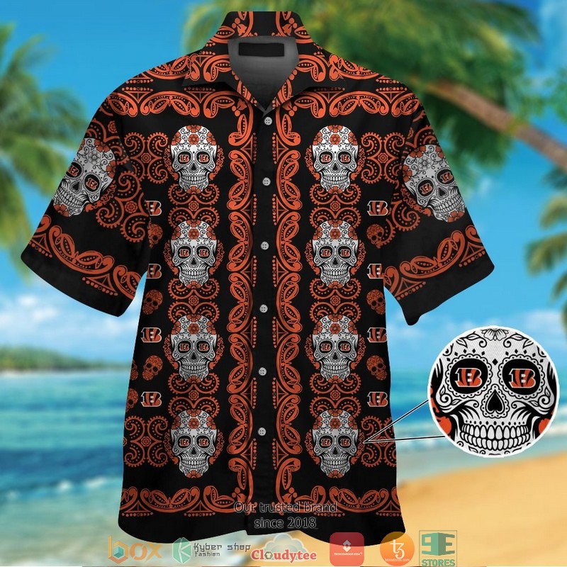 Cincinnati Bengals Small Sugar Skull Hawaiian Shirt Cincinnati Bengals Small Sugar Skull Hawaiian Shirt