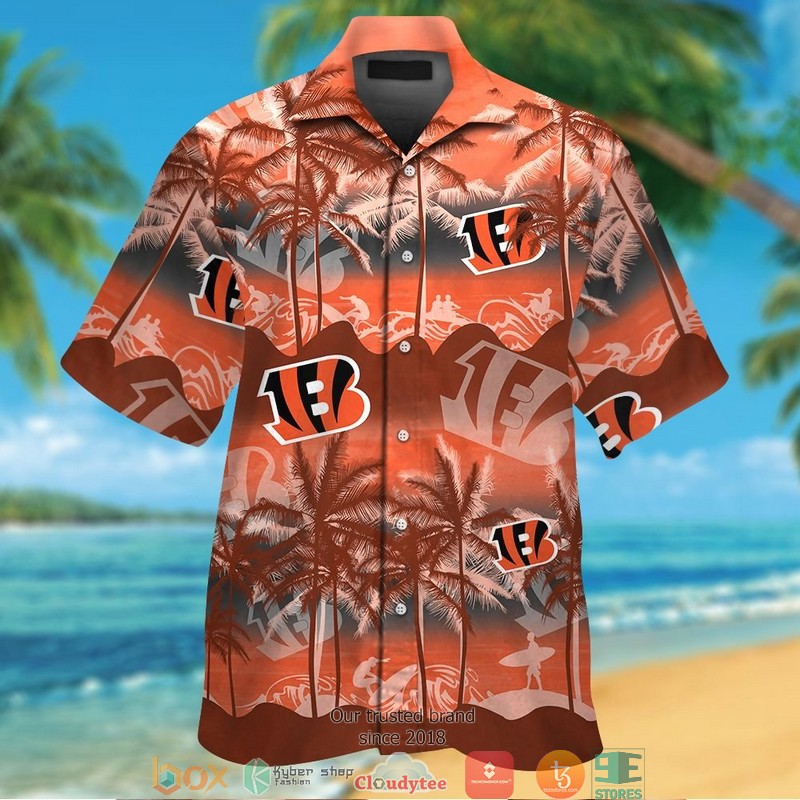 Cincinnati Bengals Coconut Island Waves Orange Hawaiian Shirt Cincinnati Bengals Coconut Island Waves Orange Hawaiian Shirt